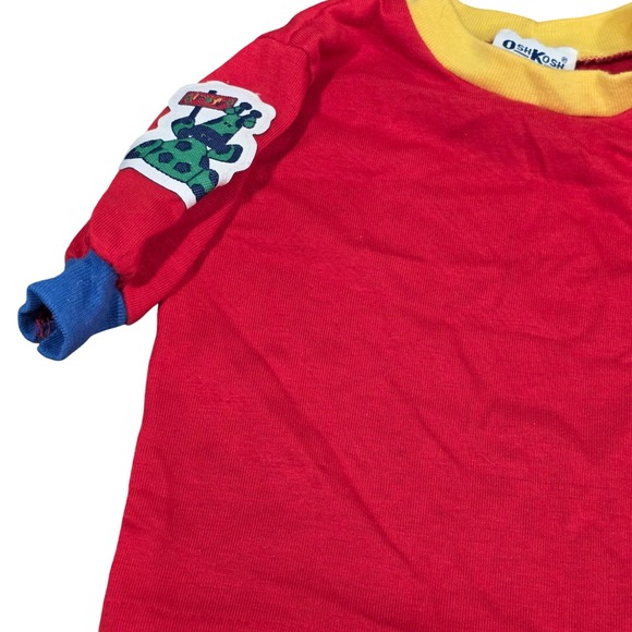 Vintage 1980s OshKosh B'gosh Red Long Sleeve Shirt 3-6 Months Frog Lion Applique - Picture 2 of 9